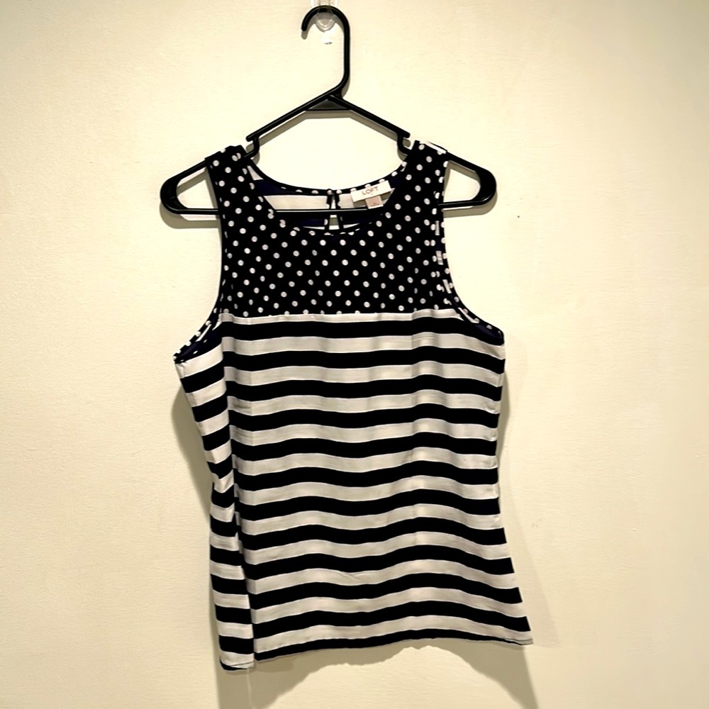 LOFT Sleeveless Polka Dot and Striped Blouse